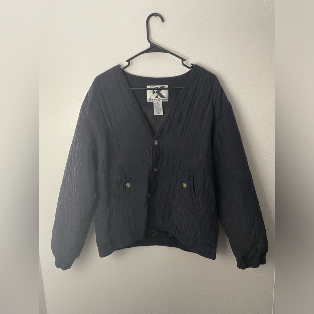 Kriss Kross VINTAGE Mens Quilted Jacket with Button Close 100% Silk Size M